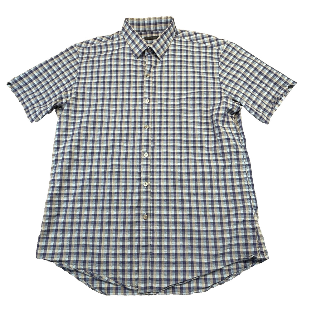 Zachary Prell Men's Short Sleeve Plaid Check Button-Up Shirt XL Cotton